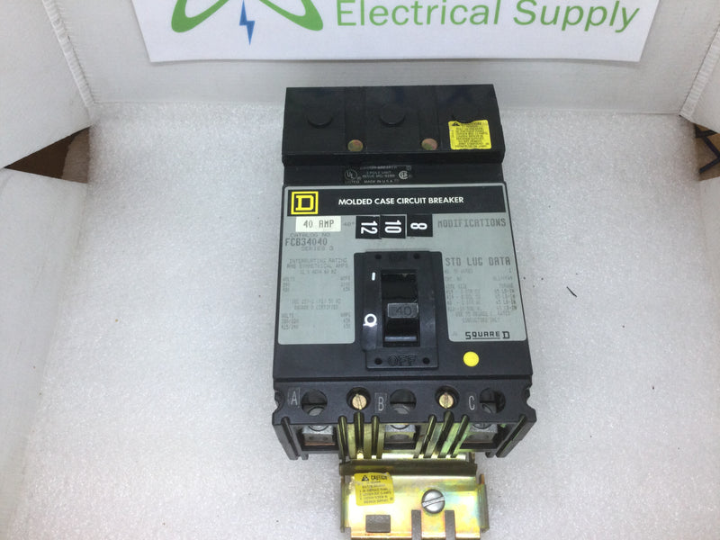 Square D FCB34040 3 Pole 40 Amp 240/480VAC Series 3 Type FCB I-Line Circuit Breaker