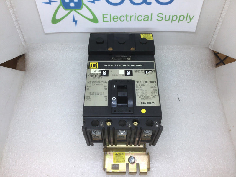 Square D FCB34050 3 Pole 50 Amp 240/480VAC Series 3 Type FCB I-Line Circuit Breaker