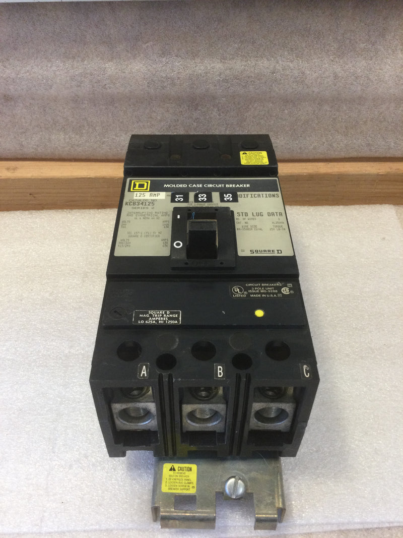 Square D KCB34125 3 Pole 125 Amp 240/480VAC Series 2 Type KCB I-Line Circuit Breaker With Adjustable Trip