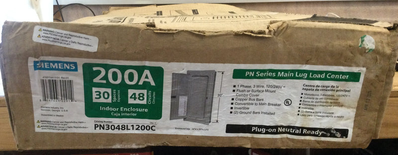 Siemens PN3048L1200C 30 Space/48 Circuit 200A 120/240VAC Single Phase Plug On Neutral (PON) Flush/Surface Combo Cover Type PN Nema1