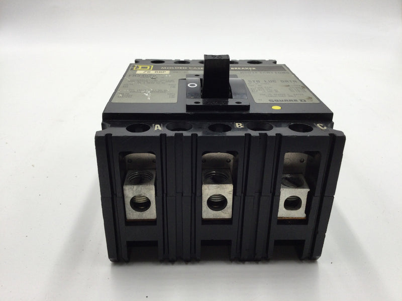 Square D FA34070 3 Pole 70 Amp 480VAC/240VDC Molded Case Circuit Breaker