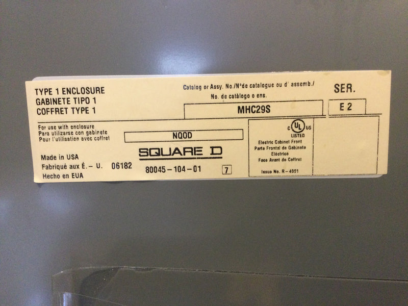 Square D NQOD 60 Amp 208Y/120V Type One Enclosure 3-Phase 4-Wire 30 Spaces