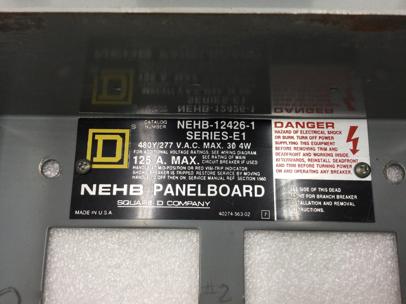 Square D Nehb-12426-1 Series-E1 Panelboard Circuit, 12 Space 480y/277 3Ø 4 Wire 125 Amp Max