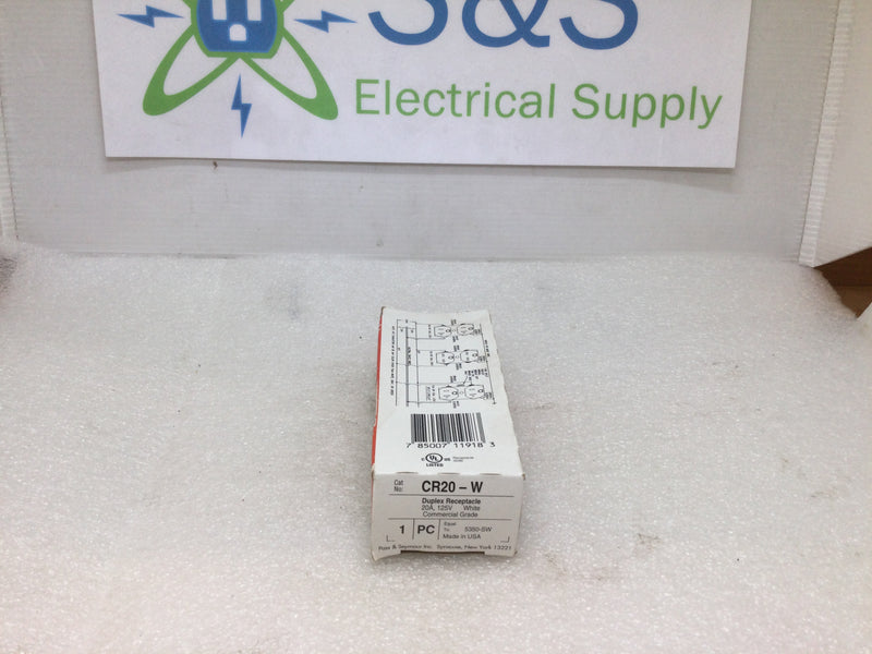 Pass & Seymour/Legrand CR20/CR20-W 20A 125V Commercial Grade Duplex Receptacle White