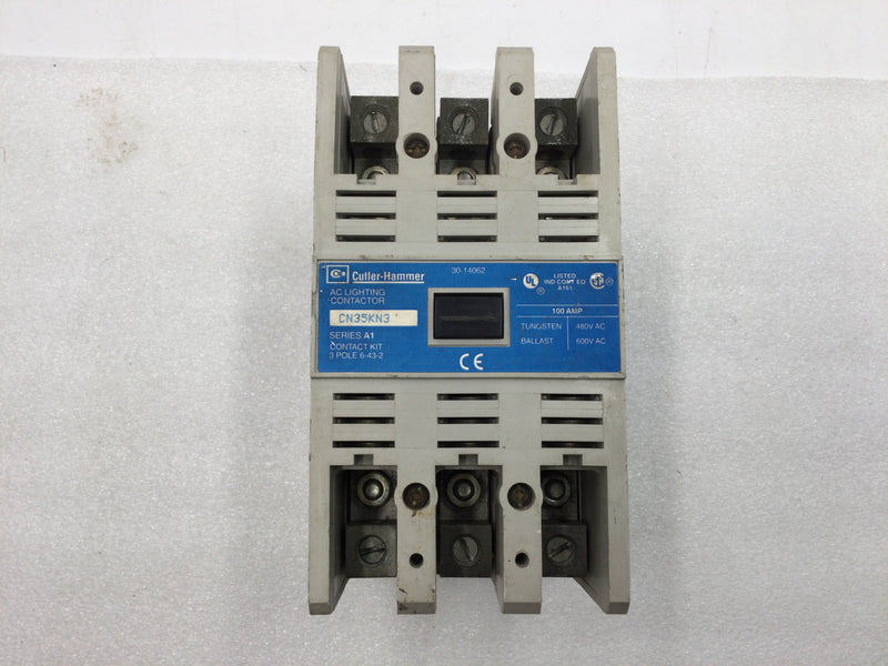 Cutler Hammer CN35KN3 Enclosed 3 Pole Lighting Contactor 100 Amp 120v Nema 1 w/auxilary C320KGS31