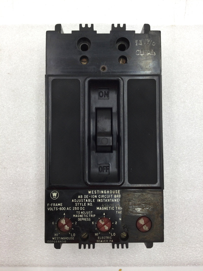 Westinghouse F3050 50 Amp 3 Pole 600V AB De-Ion Circuit Breaker