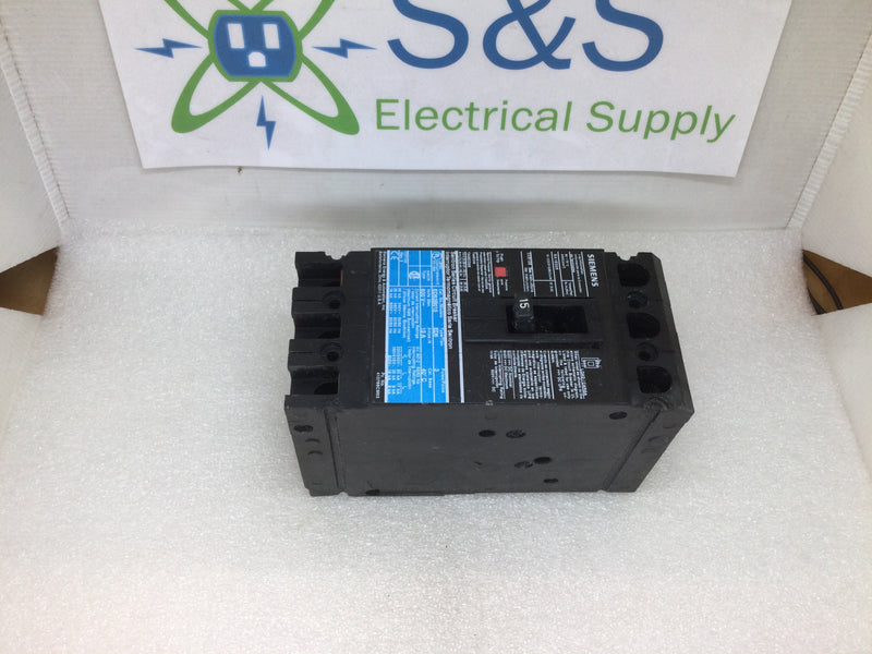 Siemens ED63B015 3 Pole 15 Amp 600VAC Type ED6 Circuit Breaker