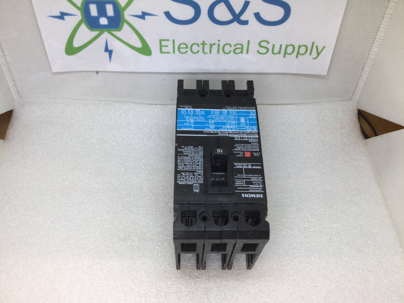 Siemens ED63B015 3 Pole 15 Amp 600VAC Type ED6 Circuit Breaker