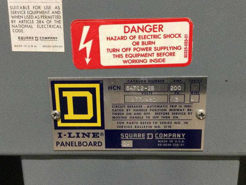 Square D MB I Line Panelboard 64712-2B 200 A 277/480V 3 Phase 4 Wire Nema 1 Indoor Enclosure 45" x 26"