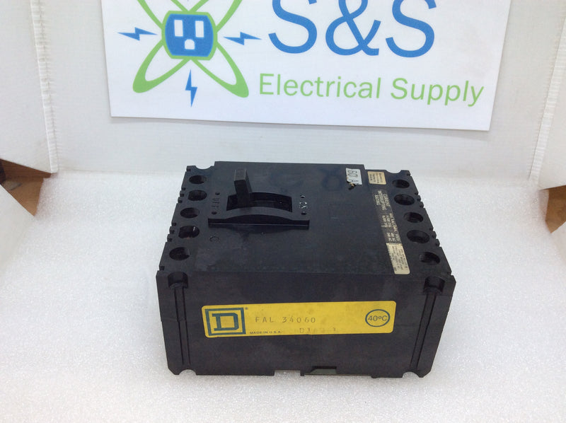 Square D FAL34060 3 Pole 60 Amp 480VAC Type FAL Circuit Breaker