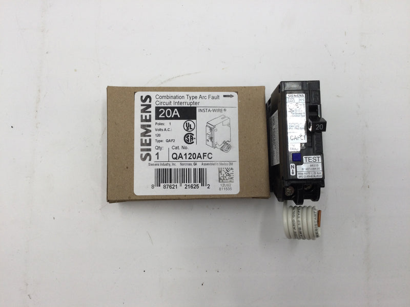 Siemens QA120AFC 20 Amp 1 Pole 120V Combination AFCI Circuit Breaker