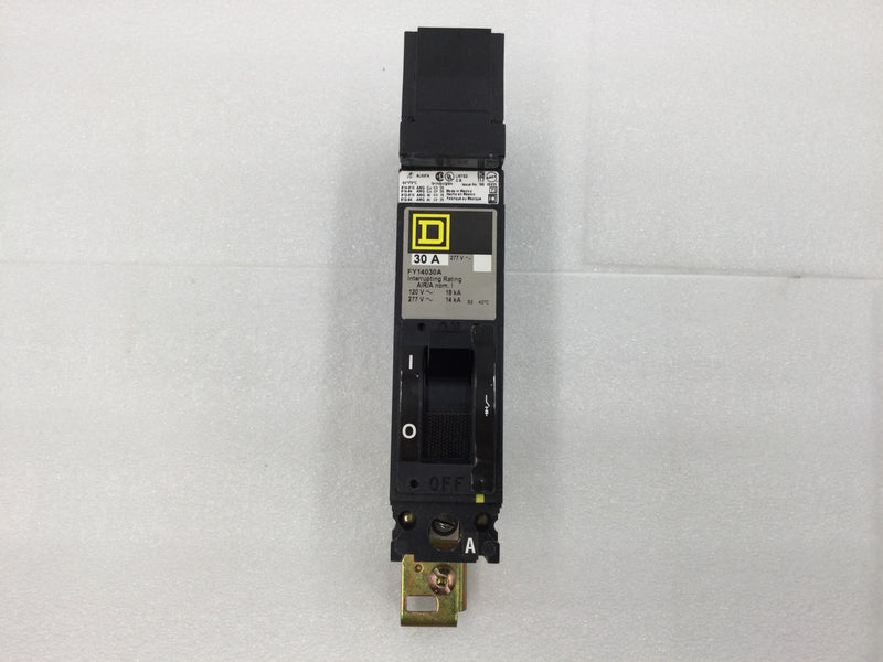 Square D FY14030A ,B, C 30 Amp 1 Pole 277v Type FY A Phase I Line Circuit Breaker