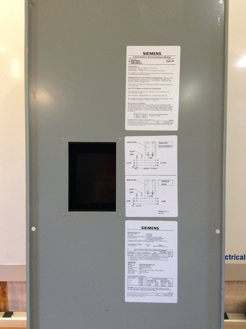 Siemens WB1600C Single Phase 600A 120/240VAC 22kAIC Nema3R Cabinet Powermod (New In Box)