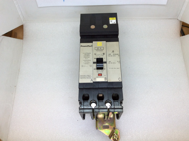 Square D FDA34020 Powerpact I-Line Molded Case 3-Pole 20A 480Y/277V Type FDA Circuit Breaker