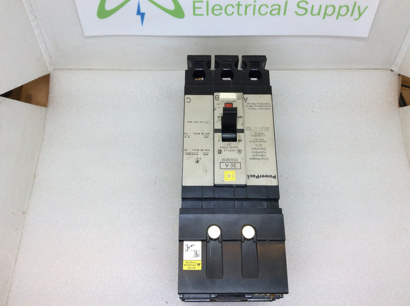 Square D FDA34030 Powerpact I-Line Molded Case 3-Pole 30A 480Y/277V Type FDA Circuit Breaker