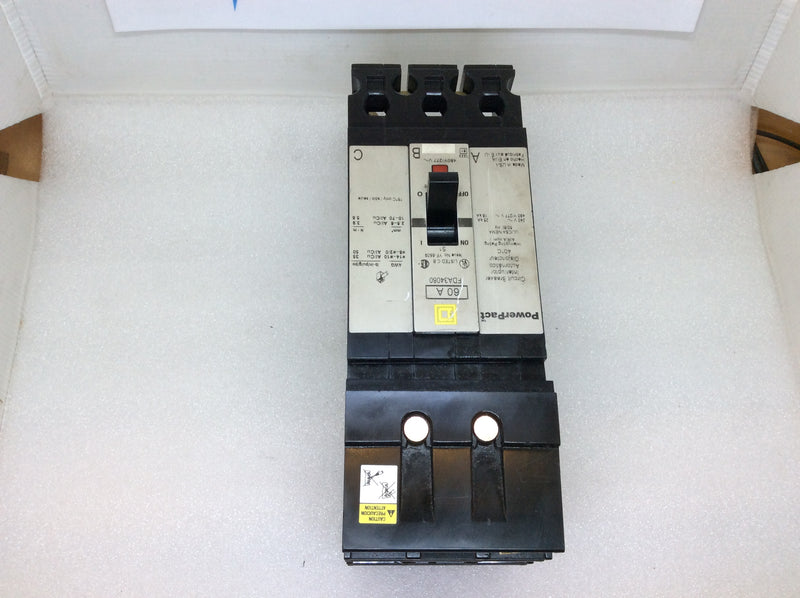 Square D FDA34060 Powerpact I-Line Molded Case 3-Pole 60A 480Y/277V Type FDA Circuit Breaker