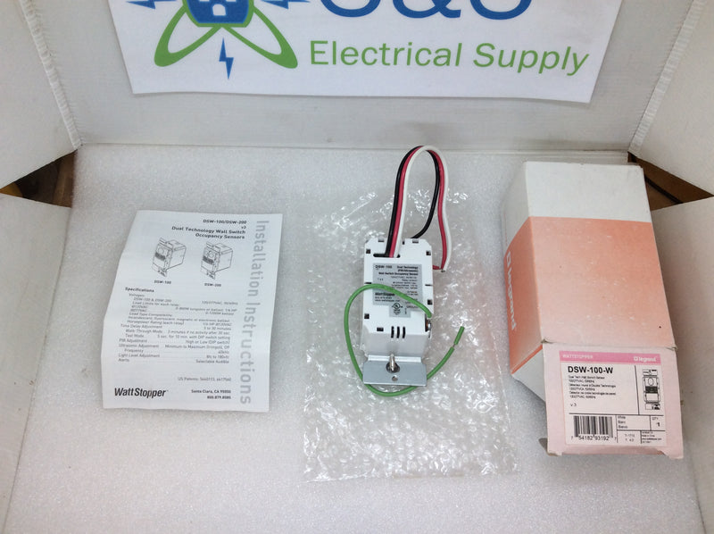 Wattstopper DSW-100-W Dual Tech Wall Switch/Occupancy Sensor 120/277V 800/1200W Max (New)