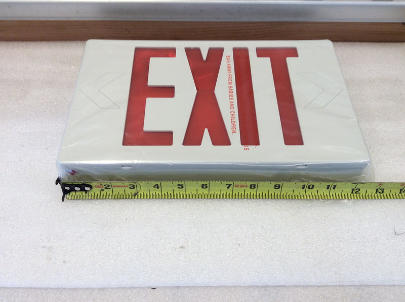 Light Fixture Industries LEDRBB White Plastic LED Exit Sign Red Lettering 120/240VAC With Battery Back-Up (New)