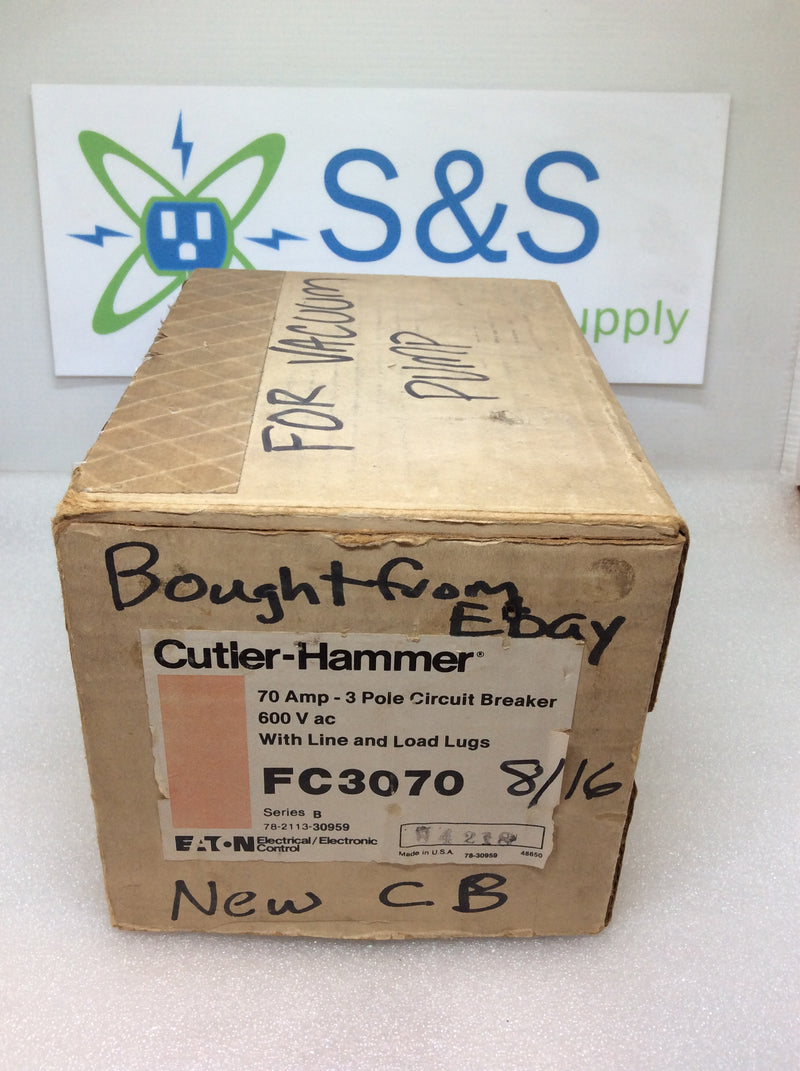 Eaton/Cutler-Hammer FC3070 3 Pole 70A 600VAC Type FC Main Circuit Breaker (New In Box)