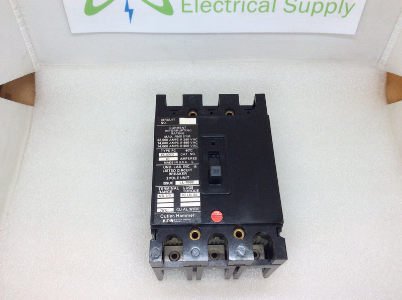 Eaton/Cutler-Hammer FC3070 3 Pole 70A 600VAC Type FC Main Circuit Breaker (New In Box)