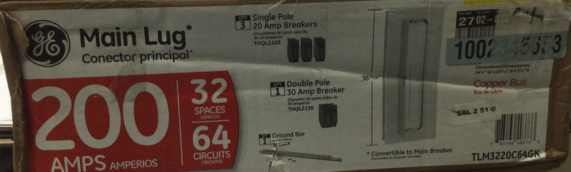 GE TLM3220C64GK 200 Amp 32/64 Space Main Lug Indoor Load Center Value Pack
