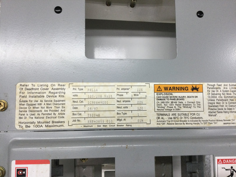 Cutler Hammer PRL1A Pow-R-Line C 225 Amps 208Y/120VAC 42 Circuit Panel Board Interior