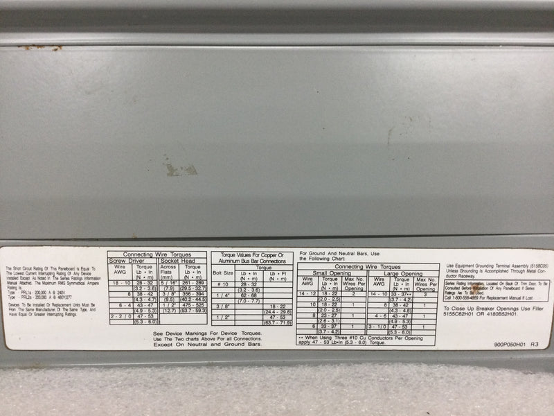 Cutler Hammer PRL1A Pow-R-Line C 225 Amps 208Y/120VAC 42 Circuit Panel Board Interior