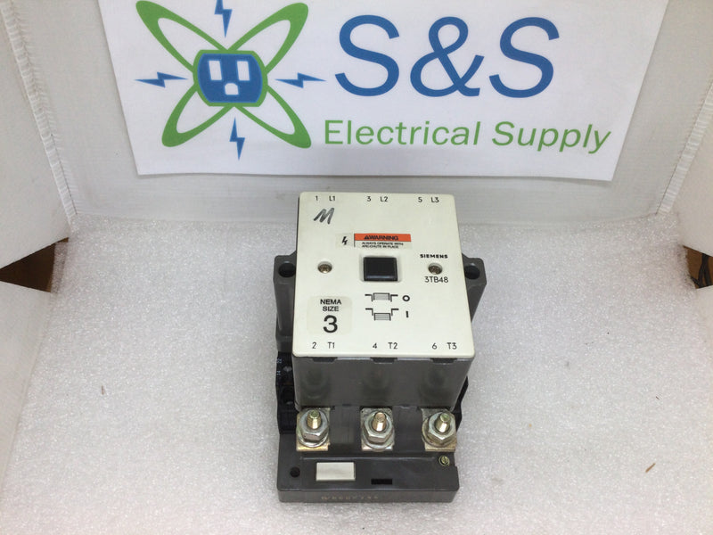 Siemens 3TB4817-OA 90A 600VAC Max Heavy Duty Nema Size 3 3 Phase 575v @ 50hp Auxiliary Contactor