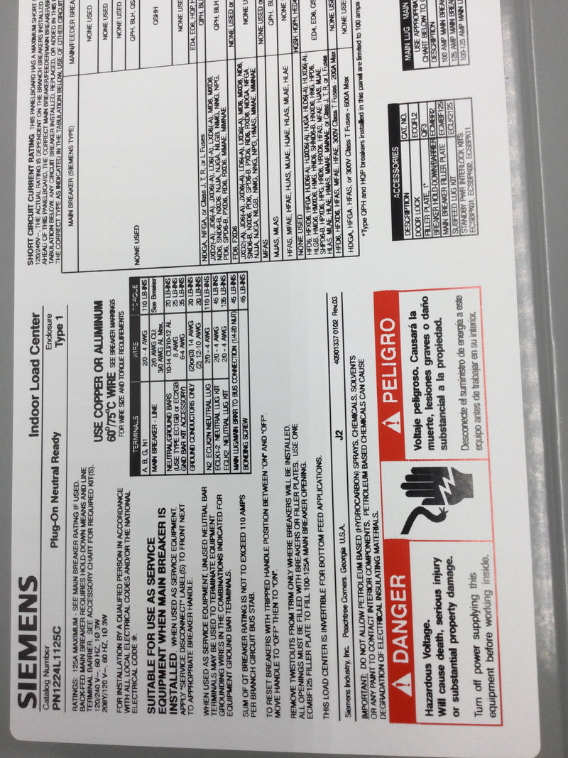 Siemens PN Series 125 Amp 12-Space 12-Circuit Main Lug Plug-On Neutral Load center Indoor with Copper Bus