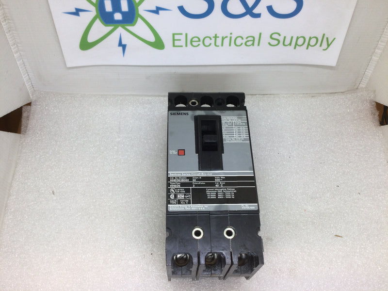 Siemens HHED36B060 3 Pole 60A 600VAC Type HHED6 Sentron Series Circuit Breaker