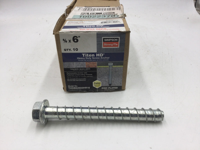 Simpson Strong-Tie THDB62600HR10 5/8" x 6" Titen HD Heavy Duty Screw Anchor