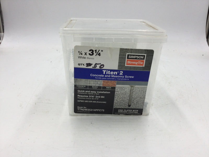 Simpson Strong-Tie TTN2W25314PFC75 1/4" x 3-1/4" Tien 2 Concrete and Masonry Screws