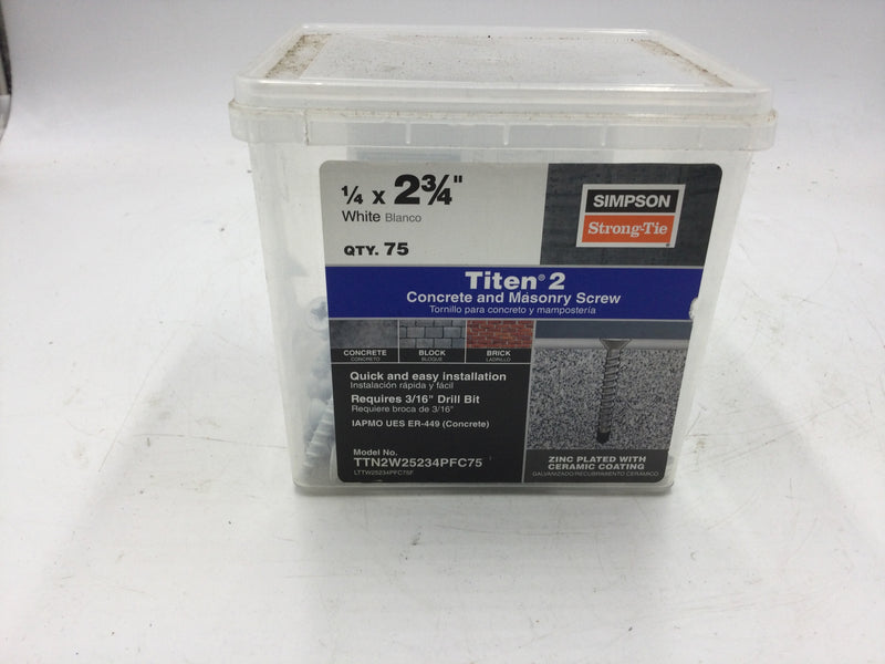 Simpson Strong-Tie TTN225234HC75/PFC15/PFR200/HR200 TTN2W25234PFC75 1/4" x 2-3/4" Titen Concrete and Masonry Screws