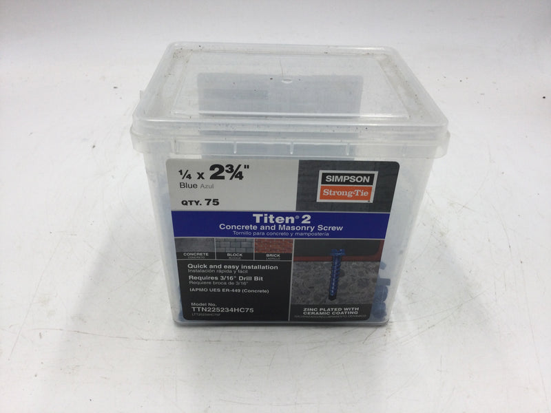 Simpson Strong-Tie TTN225234HC75/PFC15/PFR200/HR200 TTN2W25234PFC75 1/4" x 2-3/4" Titen Concrete and Masonry Screws