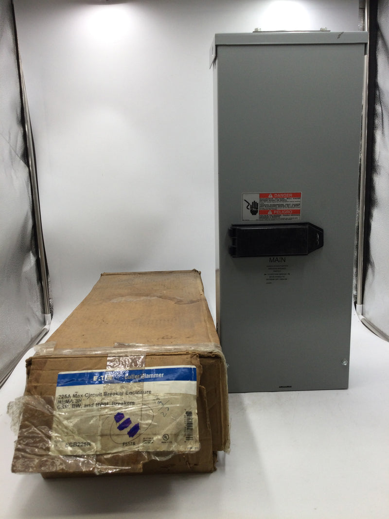 Eaton ECB225R Nema3R Main Breaker Enclosure 225 Amps 240VAC Max (W)9" x (H)23.5" x (D)4.5"