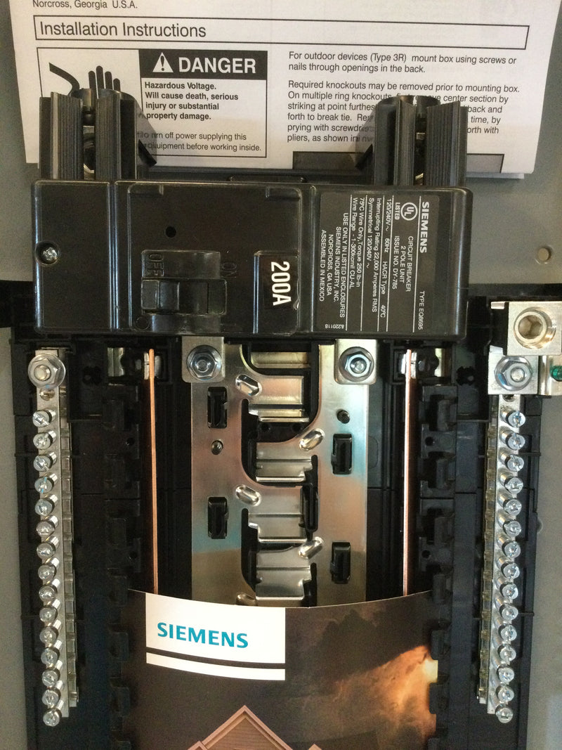 Siemens SN4040B1200 200A 40 Space/40 Circuit 120/240V Plug On Neutral Ready (New In Box)