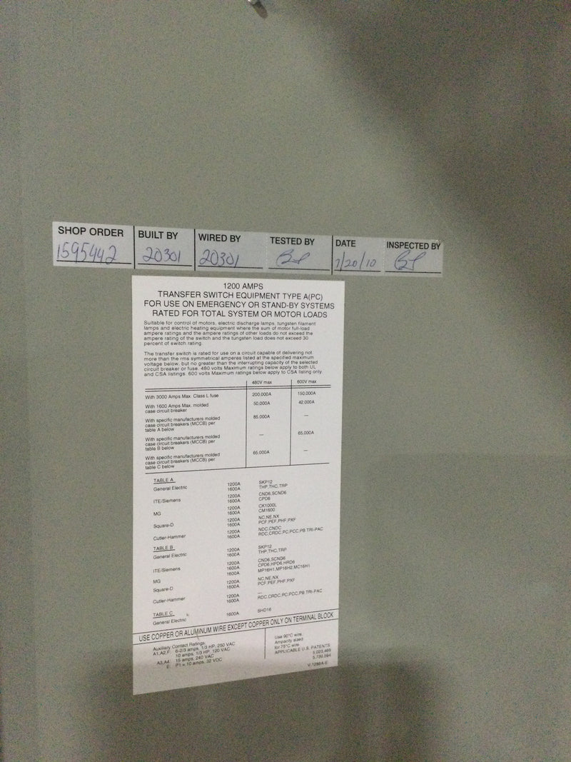 Caterpillar CTSD Series Automatic Transfer Switch 40-1200A 600VAC Max With MX250 Microprocessor