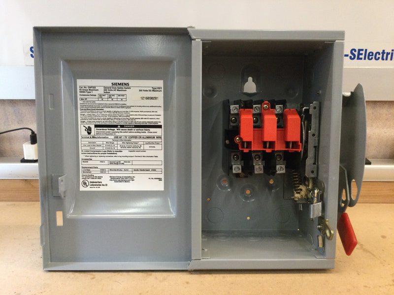 Siemens Gnf322 Safety Switch 3p 60a 240v~250vdc Nema Type 1 Non-Fused