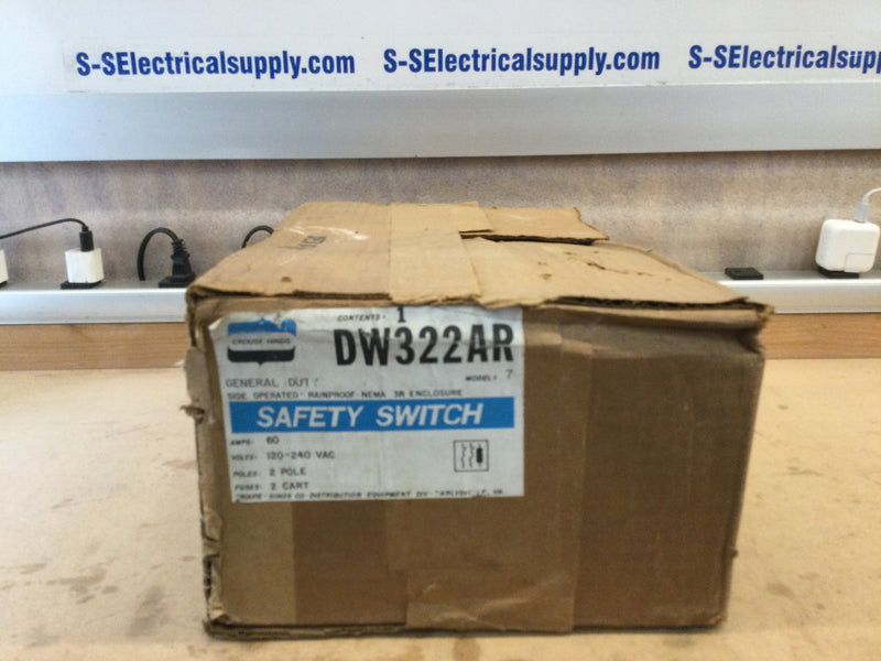 Crouse Hinds Dw322ar 60a 120/240v Safety Switch 2 Pole Nema 3r Enclosure