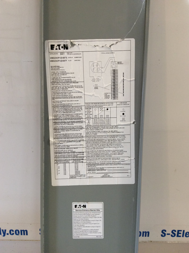 Eaton MBE2040PV200BTS 200A 40 Circuit Solar Ready Meter/Main Combo (Covers Only)