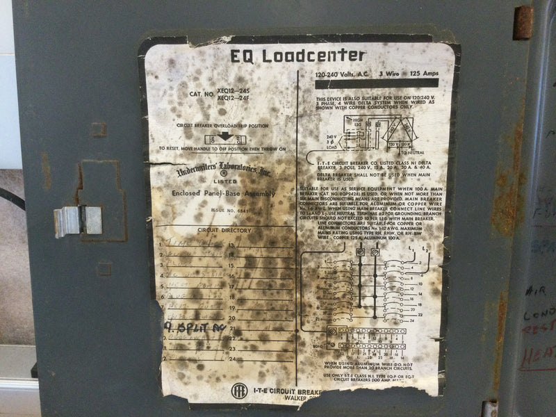 ITE XEQ12-24S/F; 125 Amp, 120/240v, 3 Wire Enclosed Panel