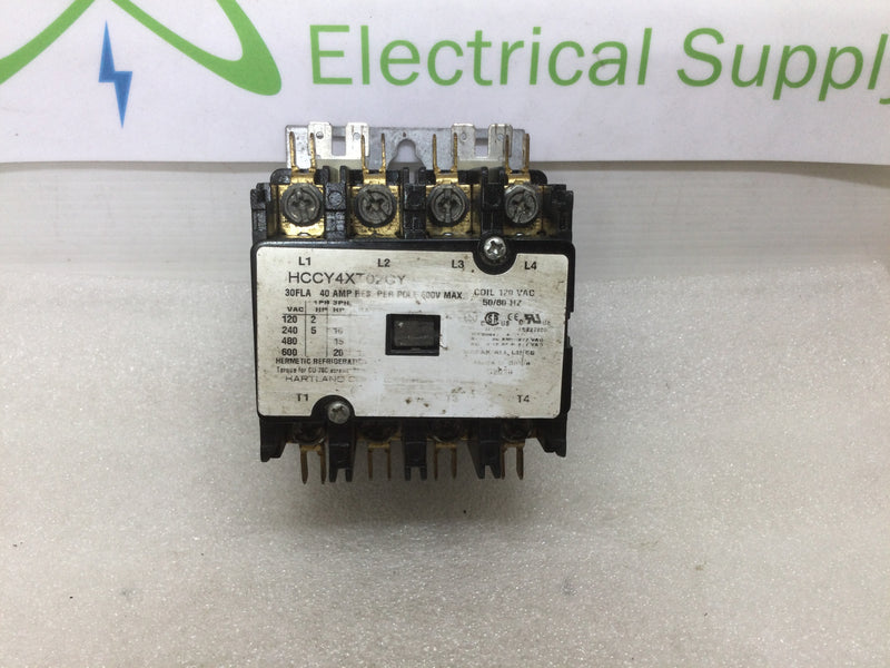 Hartland Controls HCCY4XT02CY; 40 Amp, 120/240v Definite Purpose Magnetic Contactor