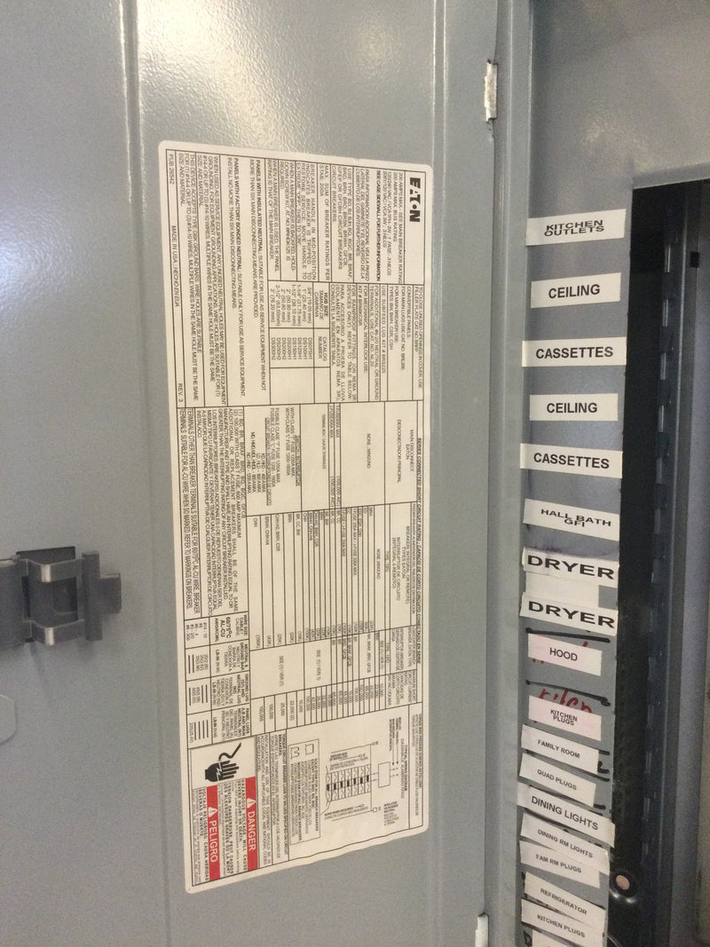 Eaton BR3040L200G 200 Amp 120/240V 30/40 Circuit MLO Type BR Load Center