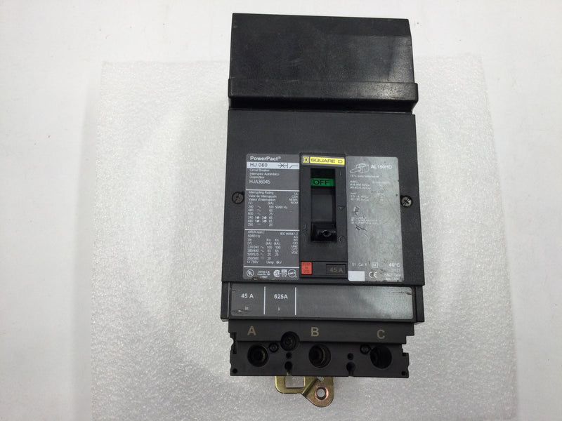 Square D HJA36045 3 Pole 45 Amp 600V HJ 060 PowerPact Circuit Breaker