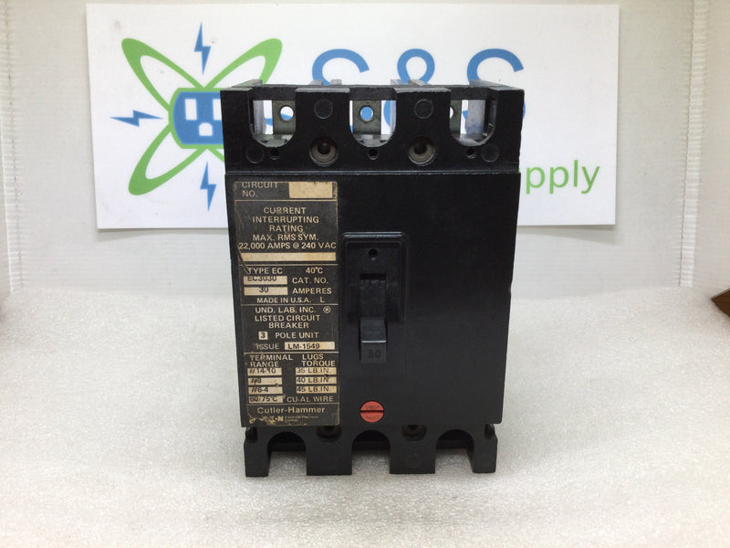 Cutler Hammer Ec3030 30 Amp, 3 Pole, 240 Volt Circuit Breaker