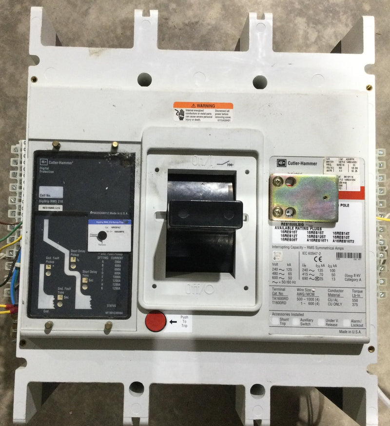 Eaton/Cutler-Hammer RD316T36W Equipped with RES1600SIG DigiTrip 310 Trip Unit 1600A 480Y/277V