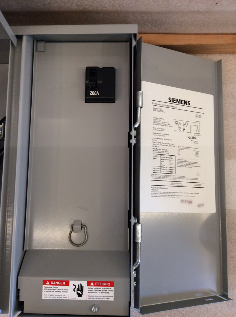 Siemens MM0202B1200 Single Phase 200A 120/240VAC Nema3R Rainproof Combination Meter/Main