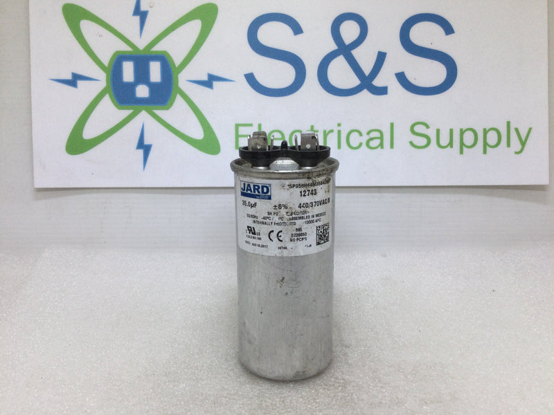 Jard 12743; 35uF MFD, 440/370 Vac/B Round Motor Run Capacitor