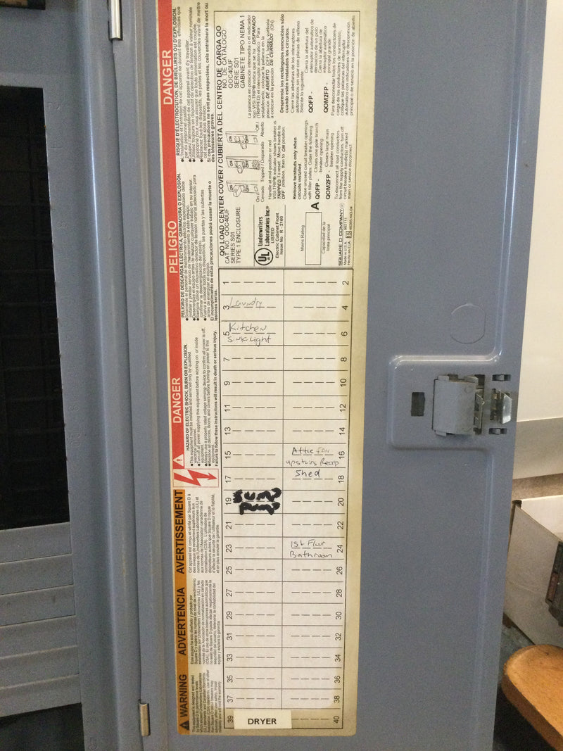 Square D Qo140m200p 40cir 200a Single Phase Nema1 Main Breaker Panel With Flush Cover