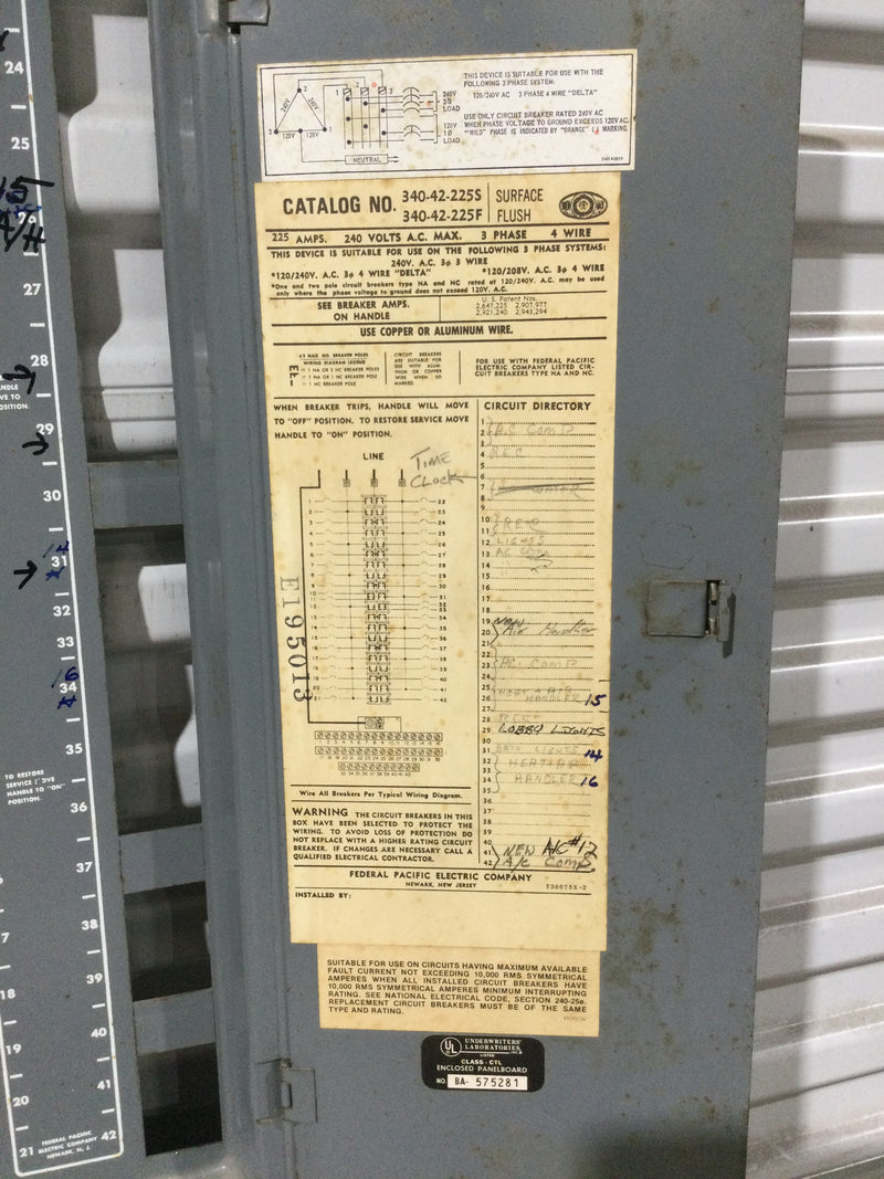 FPE Federal Pacific 340-42-225S/F 225 Amp 120/240V 3 Phase 4 Wire 40 S